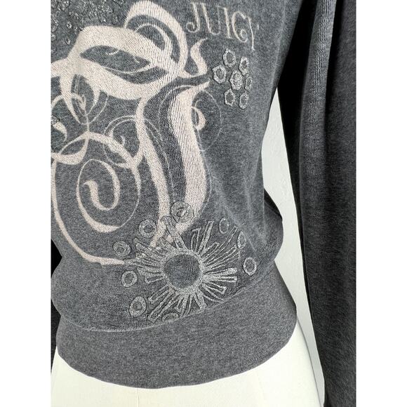 JUICY COUTURE Velour Grey Zip-up Hoodie w/ Sparkle JC logo on back (W: Sml) - Picture 7 of 16